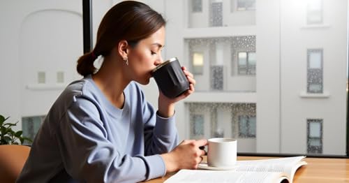 Image of Insulated Coffee Mug 350 ml - Leakproof Lid, Double Wall Stainless Steel Tea Mug, Cool Touch Outer, Travel Cup for Office & Car, Keeps Drinks Hot /Cold - Black