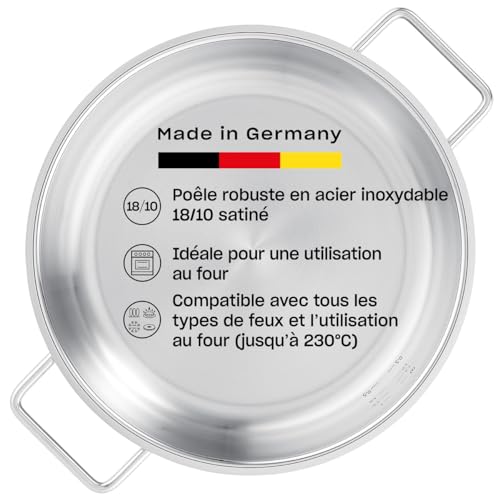 Fissler Collection Pure Poêle À Servir En Acier Inoxydable (28 cm), Poêle À Frire Non Revêtue, Graduation Intérieure, Bord Haut, Compatible Induction