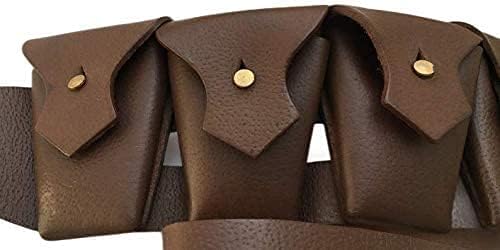 British Army Infantry Military Reproduction Genuine Pebble Leather Brown 5 Five Pocket Pouches P1903 1903 WW1 WWI & WW2 WWII Ammo Clips Rounds Shoulder Rig