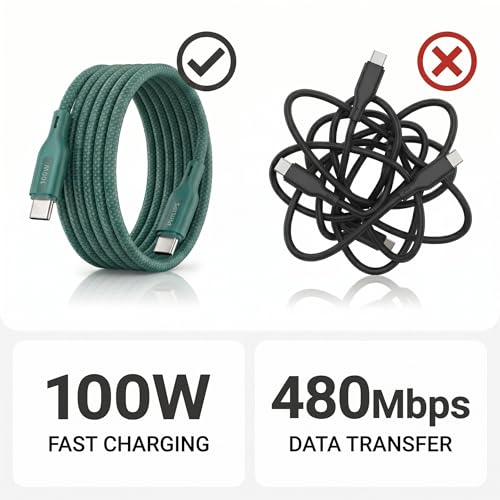 Image of PHILIPS DLC7130CT 100W Magnetic Type-C to Type-C Fast Charging Cable (1m, Crystal Teal) | Nylon Braided | Compatible with iPhone 15+ Series, USB-C iPad Models, Samsung Galaxy & All Type C Devices