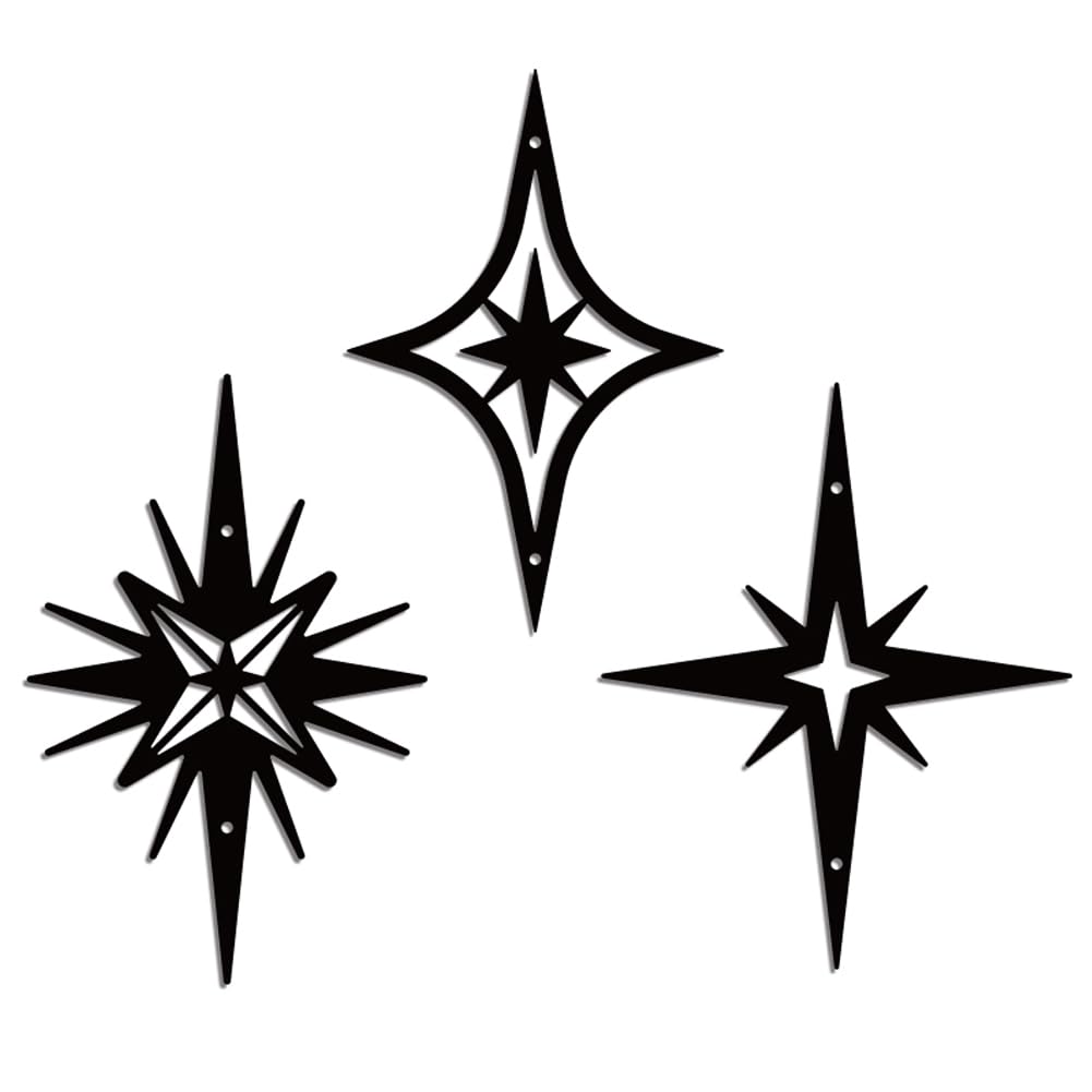 WADORN Metal Star Wall Art Decor, Mid Century Metal Wall Art Hanging Decor Signs Atomic Stars Wall Sculpture Statues Decor for Home Living Room
