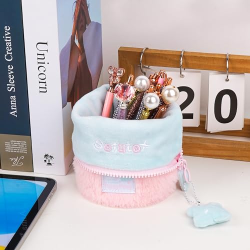 Image of Standing Pencil Bag, Plush Pencil Pouch, Big Capacity Portable Pen Holder with Removable button strap,Kawaii Pen Bag, Stationery Storage Case, Makeup Pouch, for Daily Study Work(1Pcs)