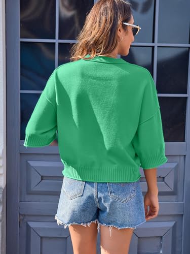 Image of Women's Short Sleeve Cropped Sweaters 2025 Summer Oversized Loose Fit Drop Shoulder Casual Sweater Tops