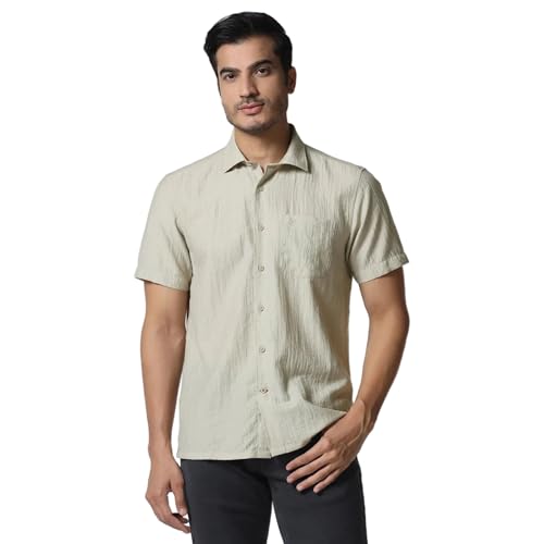 Image of Blackberrys Men's Tencel-Blend Textured Relaxed Fit Casual Shirts