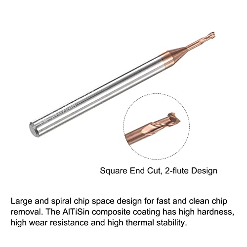 Image of uxcell Square Nose End Mill, 1.5mm Solid Carbide AlTiSin Coated Long Reach CNC Router Bits 2 Flutes Milling Cutter with Extended Neck, 8mm Cutting Length 4mm Shank