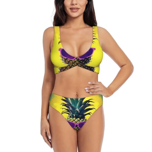 Maillot de bain deux pièces femme bikini imprimé ananas contrôle du ventre