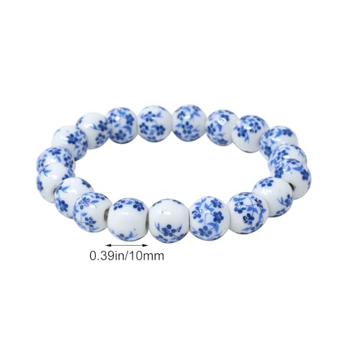 yueton 1Pack Elegant Porcelain Beads Bracelet Chinese Style Celadon Wrist Bracelet Retro Blue Flower Ceramics Bracelet for Women2