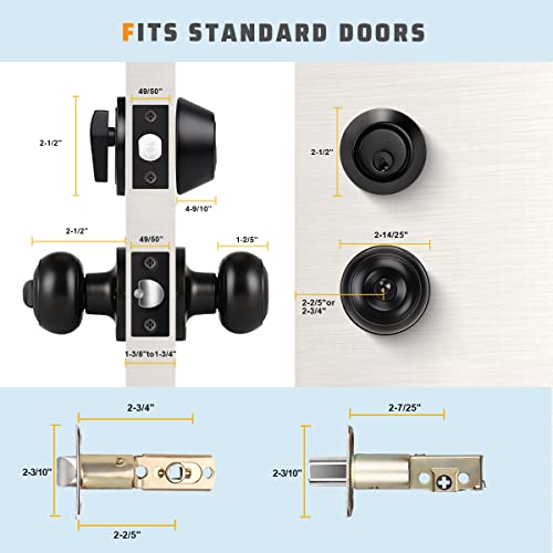 Knobwell 2 Pack All Keyed Same Entry Door Knob And Single Cylinder Deadbolt Combo Set, Black Exterior Door Knobs With Lock And Key For Entrance And Front Door, Keyed Alike Deadbolt And Door Knob Set #TOP4