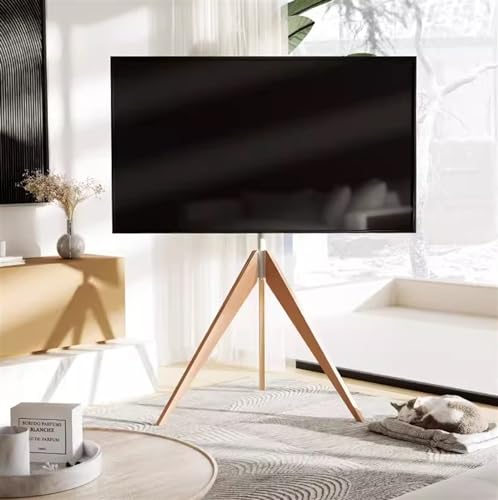 Support TV au sol trépied bois réglable pour optimiser l'espace de vie