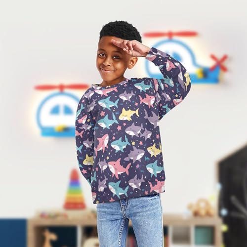 JUNZAN Cute Cartoon Sharks Stars Kids Girls Hooded Sweatshirt Fleece Boys Sweat Shirt Camping 4T4