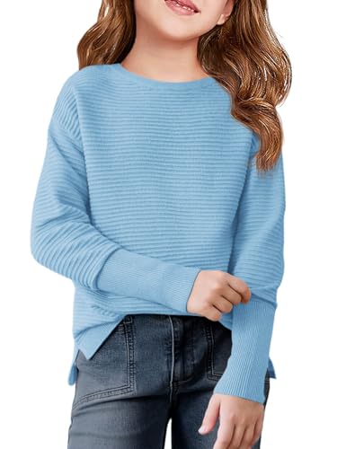 Image of Haloumoning Girls Fall Sweater Kids Ribbed Knit Split Pullover Tops 5-14Y