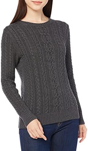 Amazon Essentials Women's Fisherman Cable Long-Sleeve Crewneck Sweater (Available in Plus Size), Charcoal Heather, Large