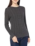 Amazon Essentials Women's Fisherman Cable Long-Sleeve Crewneck Sweater, Charcoal Heather, Large