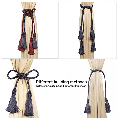 Image of 4 Pack Curtain Tiebacks Handmade Decorative Curtain Holdbacks Rope with Tassel - Blue