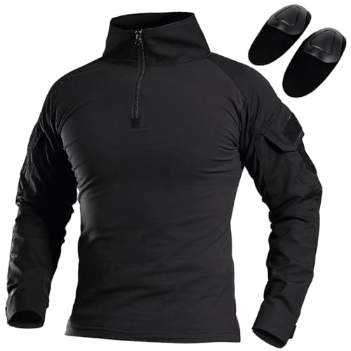 H Welt EU T-shirt tactique de chasse militaire à manches longues avec coudières (BK, L)