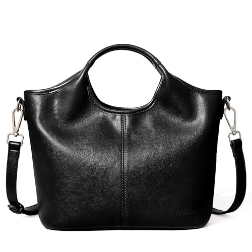 BOSTANTEN Vegan Leather Purses for Women Soft Top Handle Satchel Crossbody Zipper Handbag Detachable Strap Black