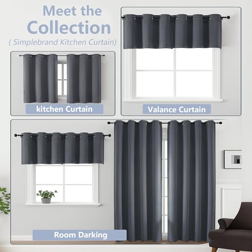 Image of Simplebrand Grey Short Kitchen Curtains 24 Inch Length 2 Panels Set, Small Windows Room Darkening Curtain for Bathroom, Cabinet, Basement, RV Camper, Thermal Insulated Short Drapes, 40 x 24 Inch