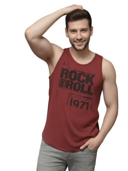 Image of Rigo Stylish Cotton Printed Vest for Men | Round Neck,Regular Fit, Sleeveless T-Shirt Vest for Men | Casual Innerwear Sando for Men & Boys - Perfect for Workouts Gym, Vacations, and Beaches