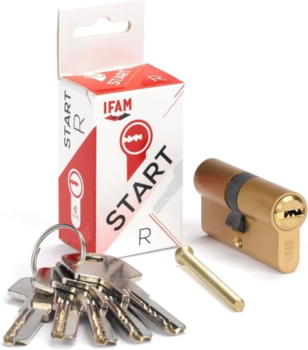 IFAM Cilindro Puertas Start-R, 30x30mm, Leva 15mm, Bombín Cerradura de Seguridad con 6 Pitones de Acero, Incluye 5 Llaves Reversibles, Sistema Antiganzúa y Antitaladro, Perfil Europeo, Acabado Latón