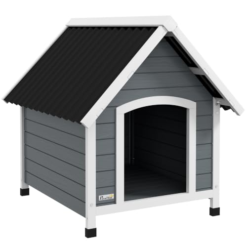 PawHut Hundehütte aus Holz mit Asphaltdach Outdoor 75 x 88 x 82 cm Grau