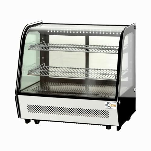 Cleiton® Vitrina Pastelera Expositora Refrigerada 2 Estantes con 2 Puertas Correderas Plata 120 Litros Ventilada | Vitrina Sobremesa Cristal Curvado