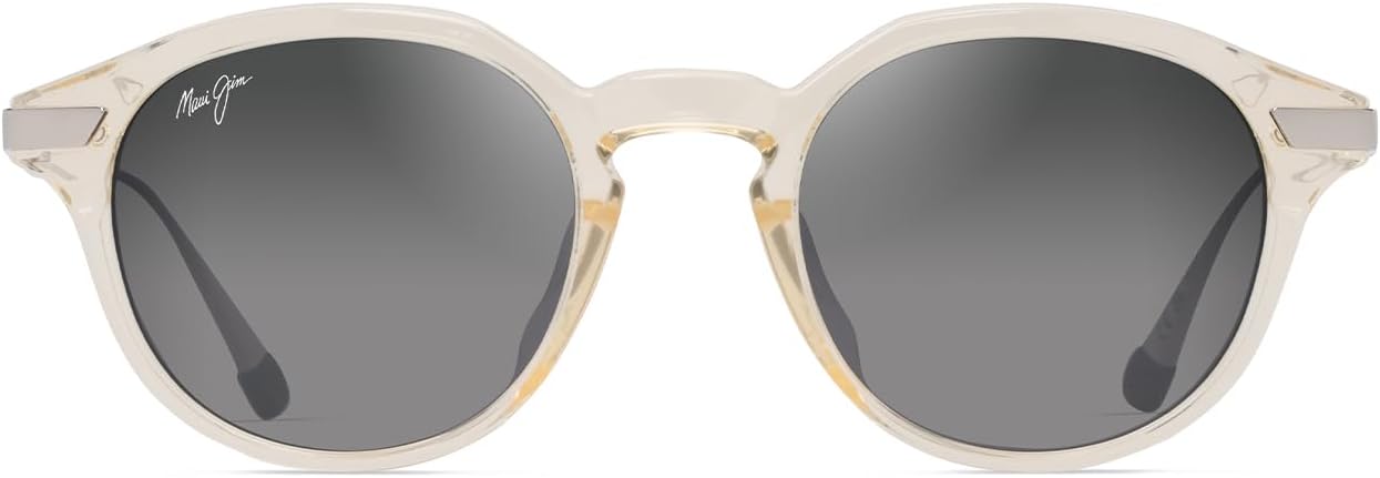 Maui Jim Men's & Women's Momi Polarized Round Sunglasses, Shiny Trans Yellow W/Silver/Neutral Grey Polarized, Large Fit