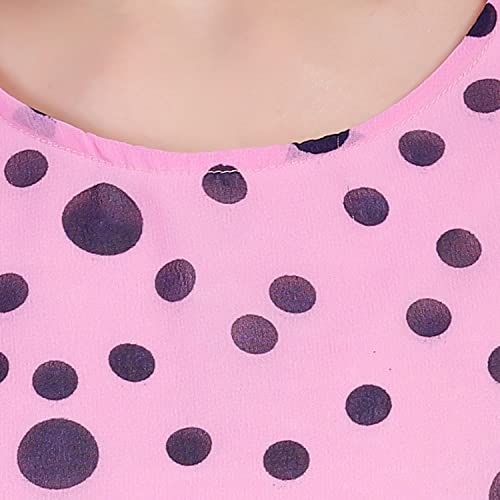 Image of Women's Pink dot Printed Ruffle Sleeve Top, Western Style, Round-Neck