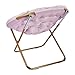 EMMA + OLIVER Ersa Oversize Folding Saucer Chair - Dusty Purple Faux Fur Moon Chair - Soft Gold Metal Frame - 38