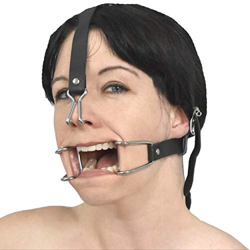 Honeylust - Gemeiner BDSM Mundhaken + Nasenhaken abschließbar - Fetisch Mundknebel mit Metall-Haken - Bondage SM Sexspielzeug Kopf Geschirr