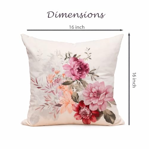 Image of Pack of 5 | Luxury Pink Floral Printed Polycotton Cushion Cover Set of 16x16 inch, Pillow Cover Set for Sofa, Living Room Decor, Cushion Cover Set for Bedroom, Throw Pillow Cases