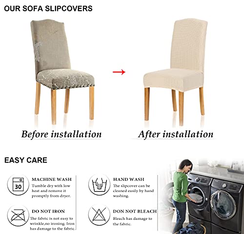 Tianshu Stretch Chair Covers For Dining Room Set Of 4, Dining Room Chair Covers For Home Decor, Removable Dining Chair Cover Non-Slip Kitchen Chair Cover Parson Chair Slipcover (4 Pack, Beige) #TOP5