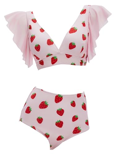 haikyuu Women Strawberry Swimsuit Cute Two Piece Swimsuit Vintage Retro Bathing Suit Ruffle Swimwear