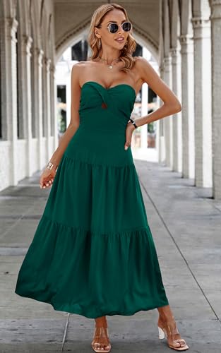 Image of ECOWISH Women's Summer Strapless Maxi Dress 2026 Off Shoulder Hollow Out Smocked A Line Tube Tiered Long Dresses