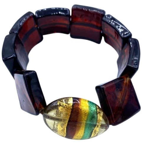 Bracelet en verre antique Murrina Venise rouge VR077 en acier taille L