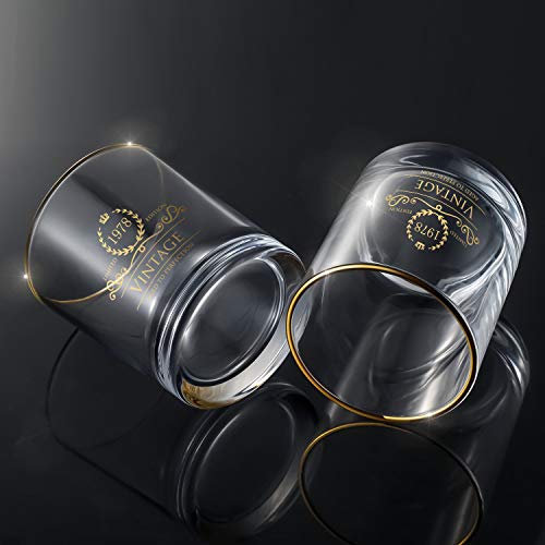 Lovinpro 1978 47th Birthday Gifts for Men/Dad/Son, Vintage Unfading 24K Gold Hand Crafted Old Fashioned Whiskey Glasses, Perfect for Gift and Home Use - 10 oz Bourbon Scotch, Party Decorations
