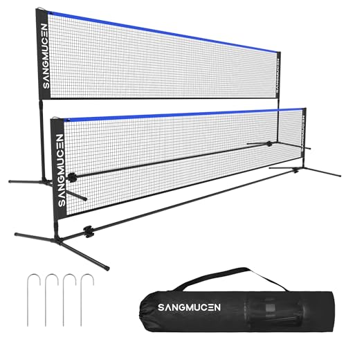 SANGMUCEN 3m Badminton Netz, Volleyballnetz Garten, höhenverstellbare Stangen, tragbares Set, leicht auf- und abbaubar Ideales Sportnetz für Tennis, Badminton oder Volleyball Blau und Schwarz TBN003B