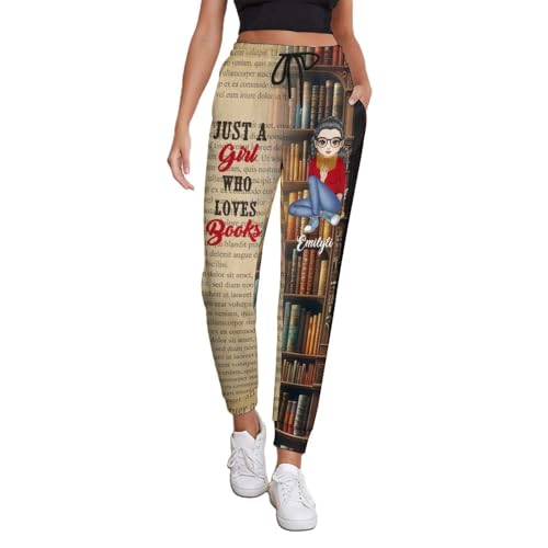 Pantalon de survêtement personnalisé Loves Books - Just A Girl Who Loves Books - Pantalon de détente avec cordon de serrage à la taille élastique avec poches, Style 5, M