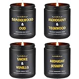Duftkerzen für Männer, 4 x Herrenkerzen, 765g Sojawachs, 200 Stunden Brenndauer, Entspannungsgeschenk für Männer, Sandelholz-Oud/Mahagoni-Teakholz/Rauchige Vanille/Jasmin-Kerzen-Geschenkset