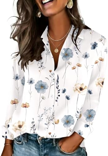 Zeagoo Womens Button Down Shirts Lantern Long Sleeve Blouse Business Casual Work Tops Floral Printed Outfits