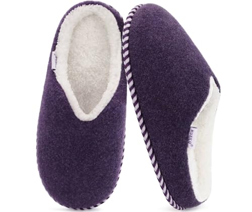 Image of KuaiLu Womens Supportive Memory Foam Slippers Felt Fuzzy Lined Heel Cushion Lightweight House Shoes for Indoor Outdoor