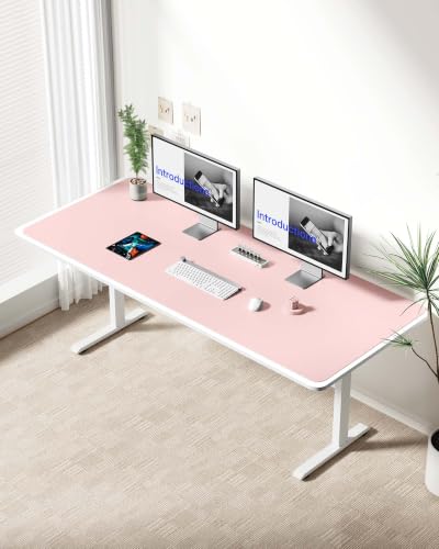 Image of YSAGi Leather Desk Protector, Office Mat, Large Mouse Mat, Non-Slip PU Leather Blotter, Laptop Desk Mat, Waterproof Writing Pad for Office and Home(Light Pink, 63 inch x 24 inch)