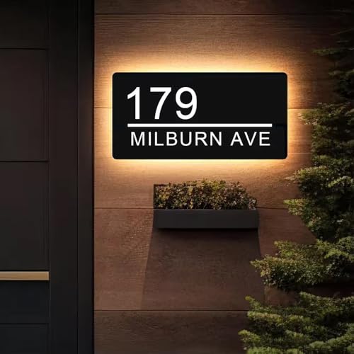 Personalised Modern Fashion Address Plaques Sign LED Light, Custom 3D Acrylic House Number Illuminated Address Numbers Sign For Houses Exterior Yard ﻿(15x30 cm)