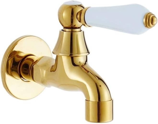 Gold Short Brass Bibcock: Wall-Mounted Cold Water Spout, Polished Utility Fit for Washer, Mop Sink, Garden & Outdoor(Gold long B)