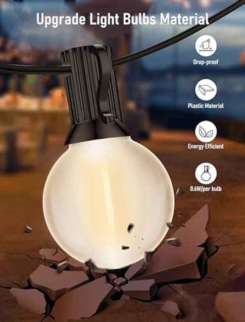 50FT LED Outdoor String Lights with 52 (2 Spare) Frosted Patio Shatterproof Bulbs,Commercial Grade Waterproof Patio Lights,Decorative for Garden Christmas Patio,Backyard, Balcony