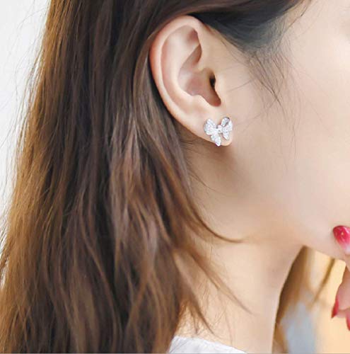 Cute Bow Knot Stud Earrings 925 Sterling Silver Cubic Zirconia CZ Simulated Diamond Small Cute Bow Tie Earrings Jewelry4
