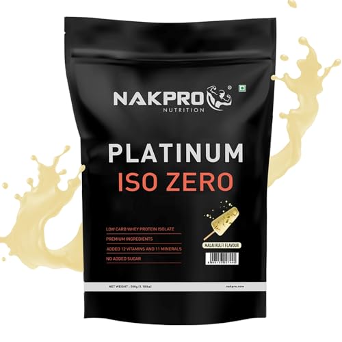 Image of NAKPRO PLATINUM ISO ZERO 100% Whey Protein Isolate | Added Vitamins & Minerals | Easy Mixing, Easy Digesting Whey Protein Supplement Powder for Men, Women & Athletes (500g, Malai Kulfi)