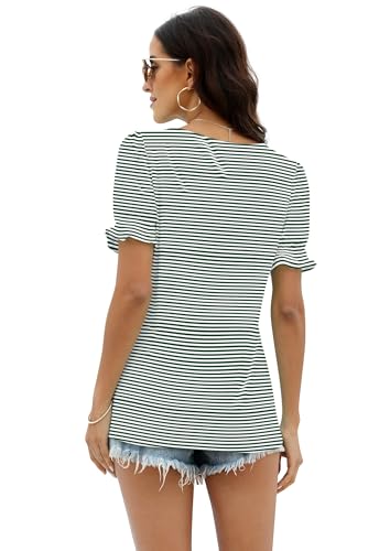 Image of WIHOLL Tops for Women Summer Casual Ruffle Trim Sleeve Square Neck T Shirts