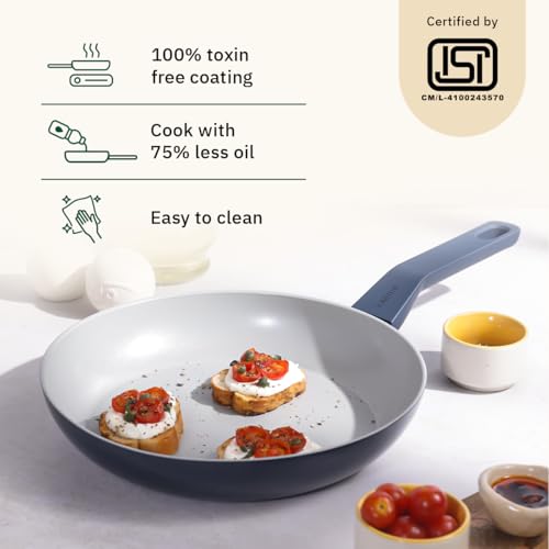 Image of Ember Cookware Arcilla Ceramic Frying Pan 24cm | Non Stick Cookware | Non Toxic Pan | ISI Certified | Ceramic Fry Pan for Cooking | PFAS & PTFE Free | 5-Year Warranty | Blue