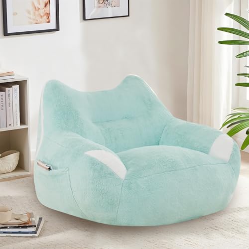 Mofolit Bean Bag Chairs for Adults,Big Bean Bag Chair with Artificial Rabbit Fur Fabric,Comfy Single Sofa for Living Room,Reading Room and Apartment. (Blue)