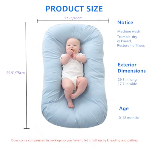 Image of Baby Lounger for Tummy Time, Soft Gym Play Mat for Newborns, Portable Baby Nest & Floor Cushion for Boys & Girls 0-12 Months(Blue)